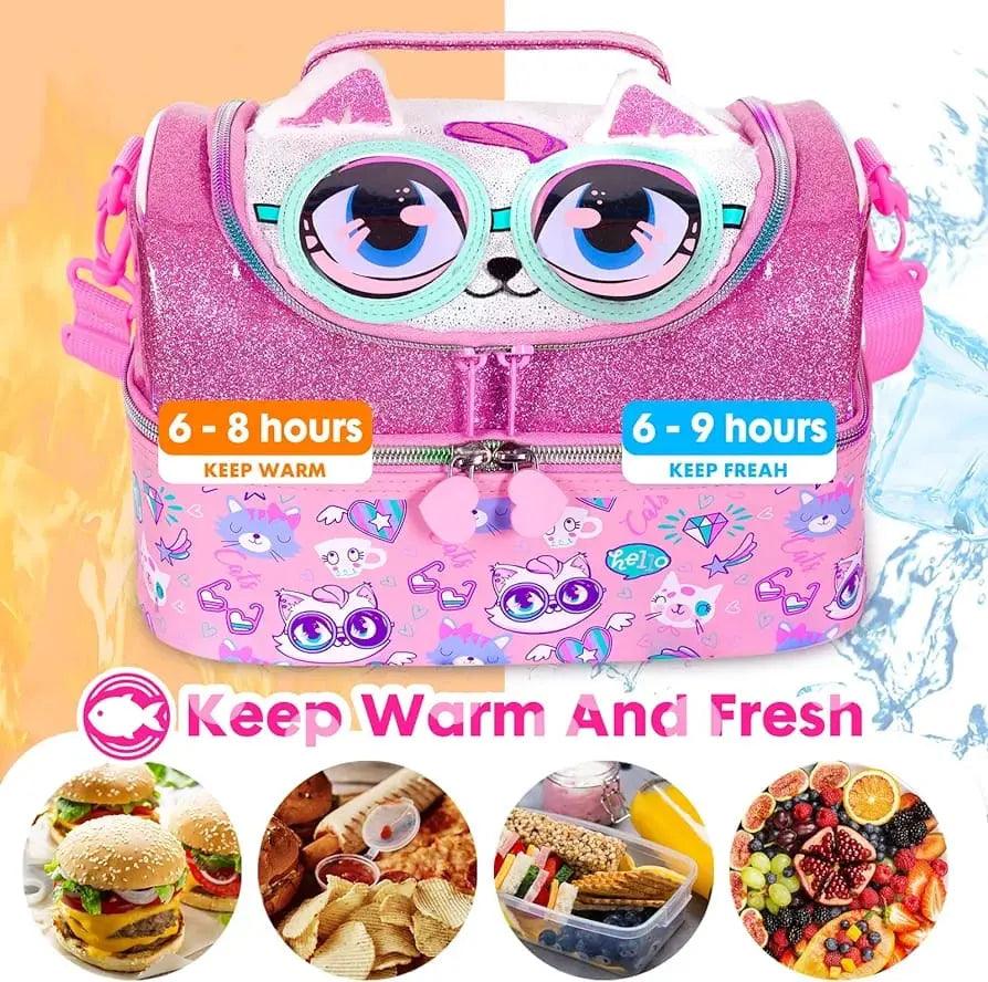 AESTHETIC KITTY DUAL COMPARTMENT LUNCH BAG SPARKLES