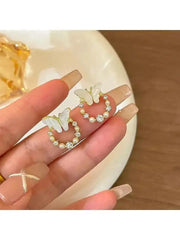 BUTTERFLY FAUX PEARL STUDS SPARKLES