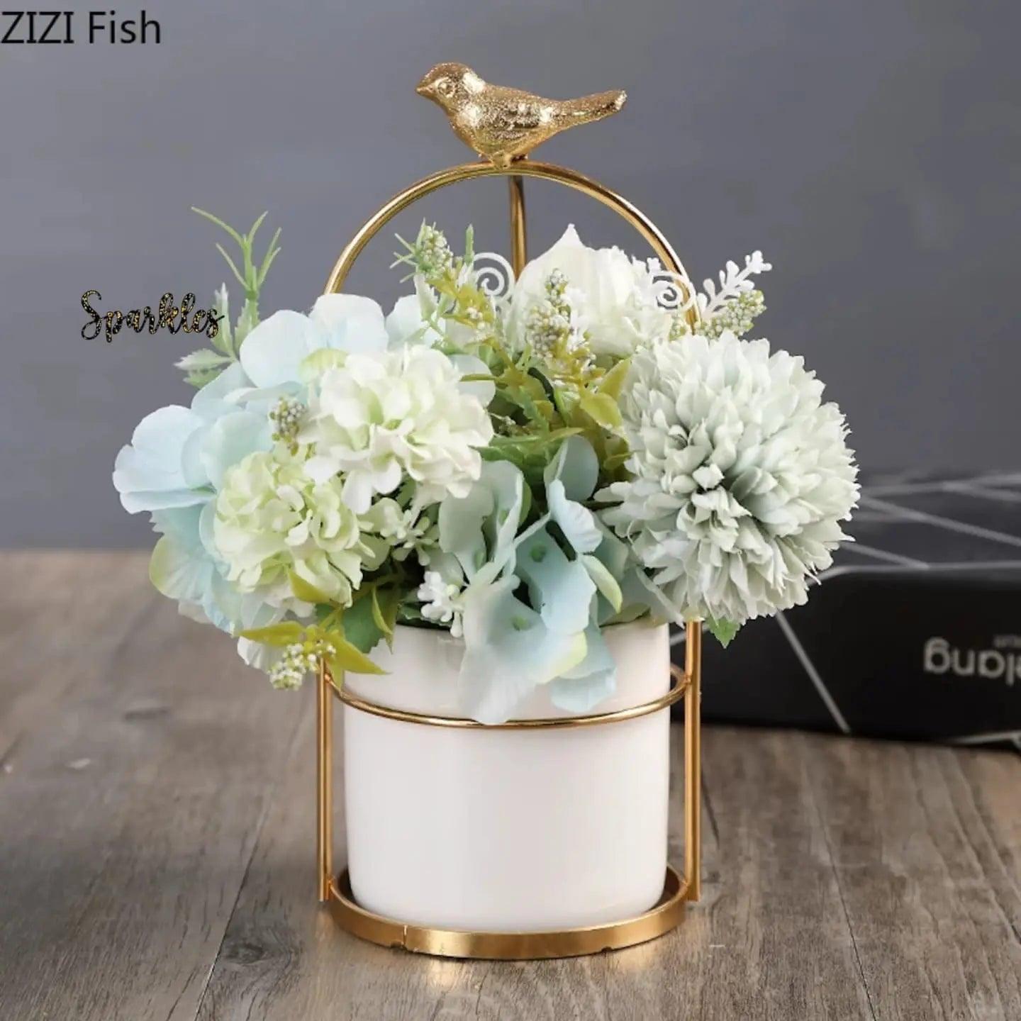 MODERN MARBLE CERAMIC SPARROW PLANTER SPARKLES