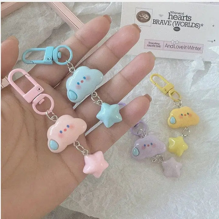 KAWAII SMILEY CLOUD KEYCHAIN SPARKLES