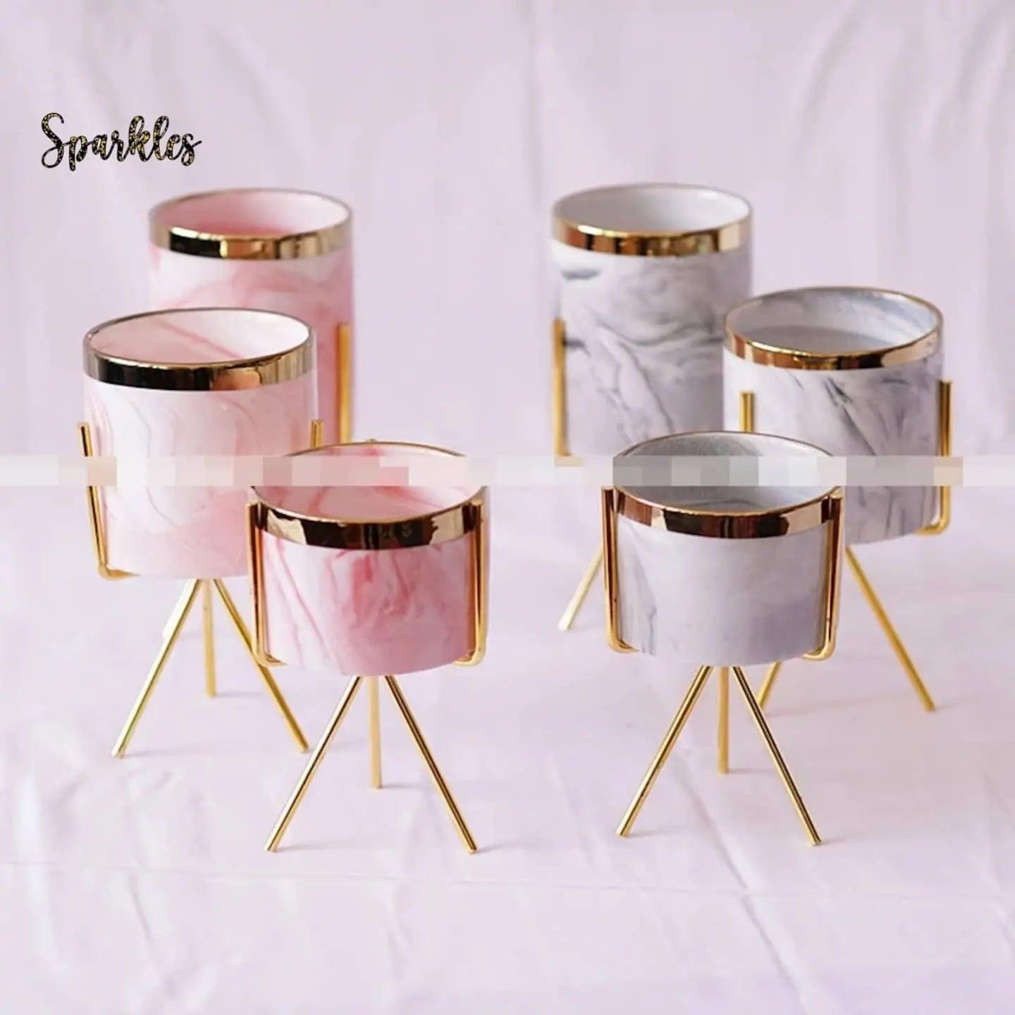 MODERN MARBLE CERAMIC POT PLANTER SPARKLES