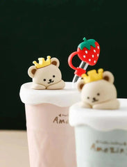 PASTEL BEAR LID WITH STRAW MUG SPARKLES