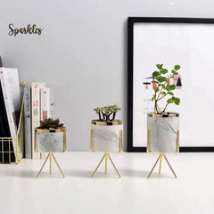 MODERN MARBLE CERAMIC POT PLANTER SPARKLES