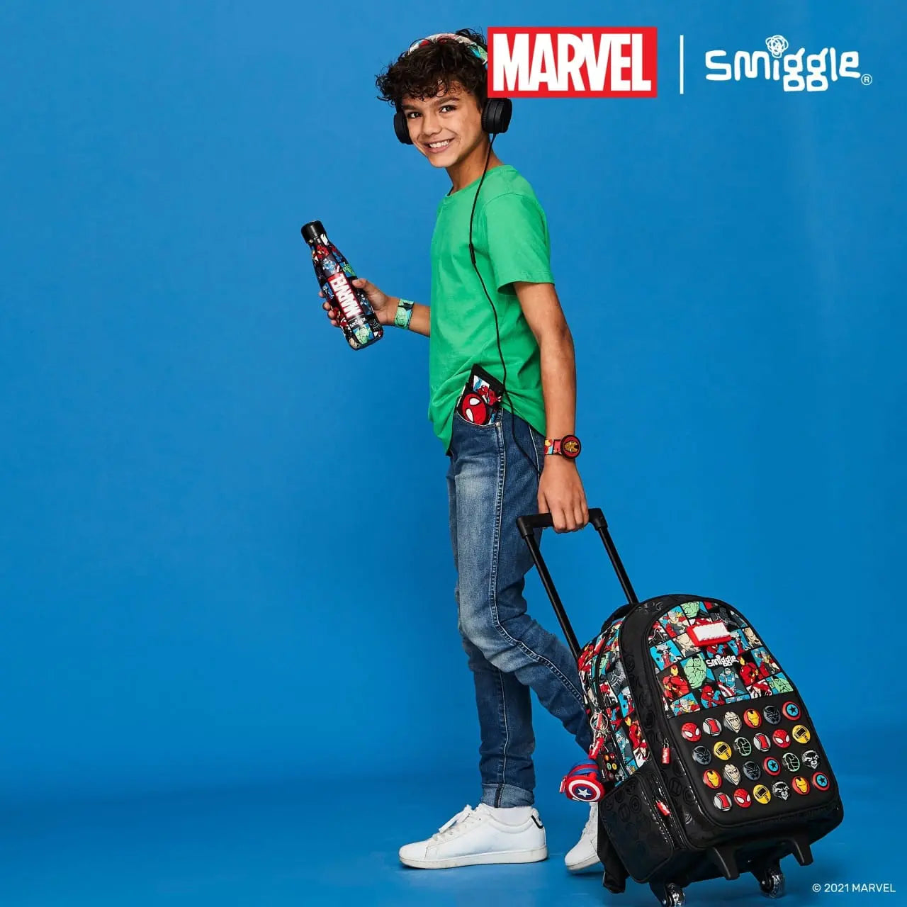 SMIGGLE MARVEL TROLLEY BACKPACK WITH LIGHT UP WHEELS SPARKLES