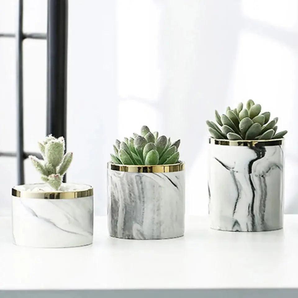 MODERN MARBLE CERAMIC POT PLANTER SPARKLES