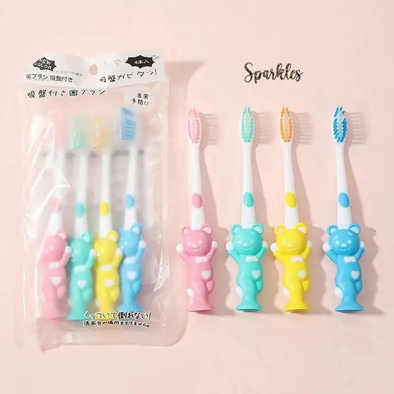4 X BEAR TOOTH BRUSHES SET SPARKLES