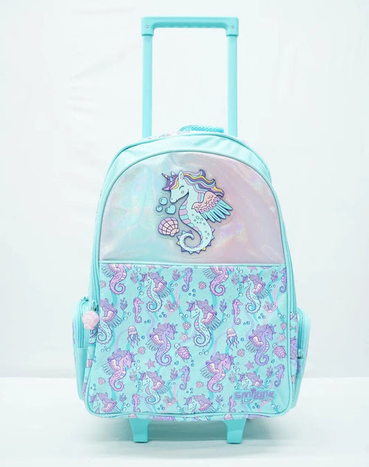 SMIGGLE SEAHORSE TROLLEY BACKPACK WITH LIGHT UP WHEELS SPARKLES