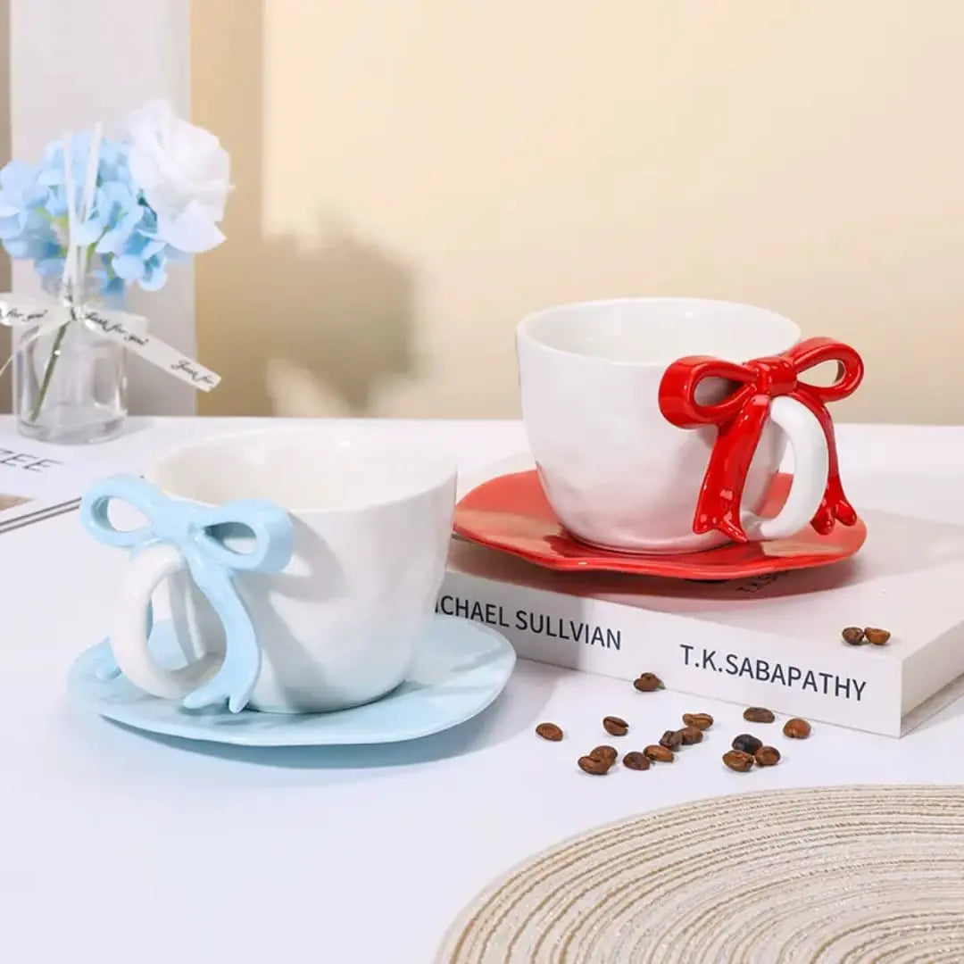 TRENDING GLOSSY BOW MUG WITH SAUCER - Sparkles