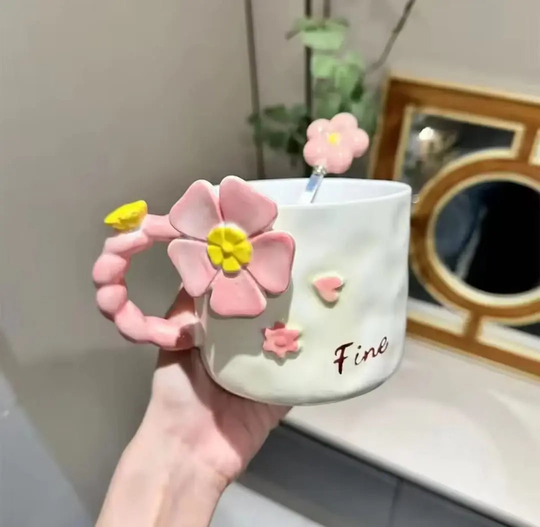 CHIC FLORAL CERAMIC COFFEE MUG SPARKLES