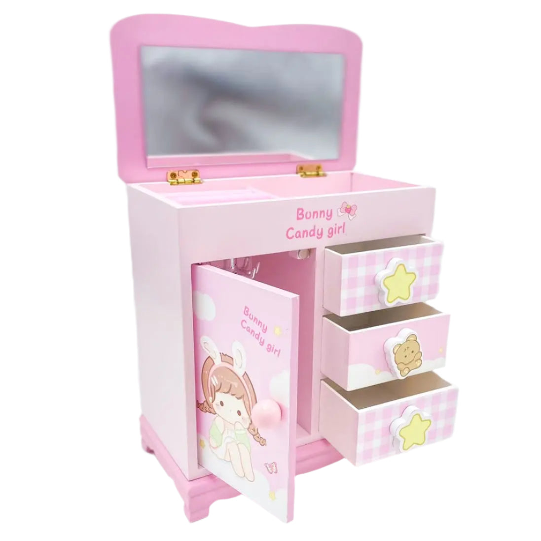 PINK WOODEN JEWELRY VANITY SPARKLES