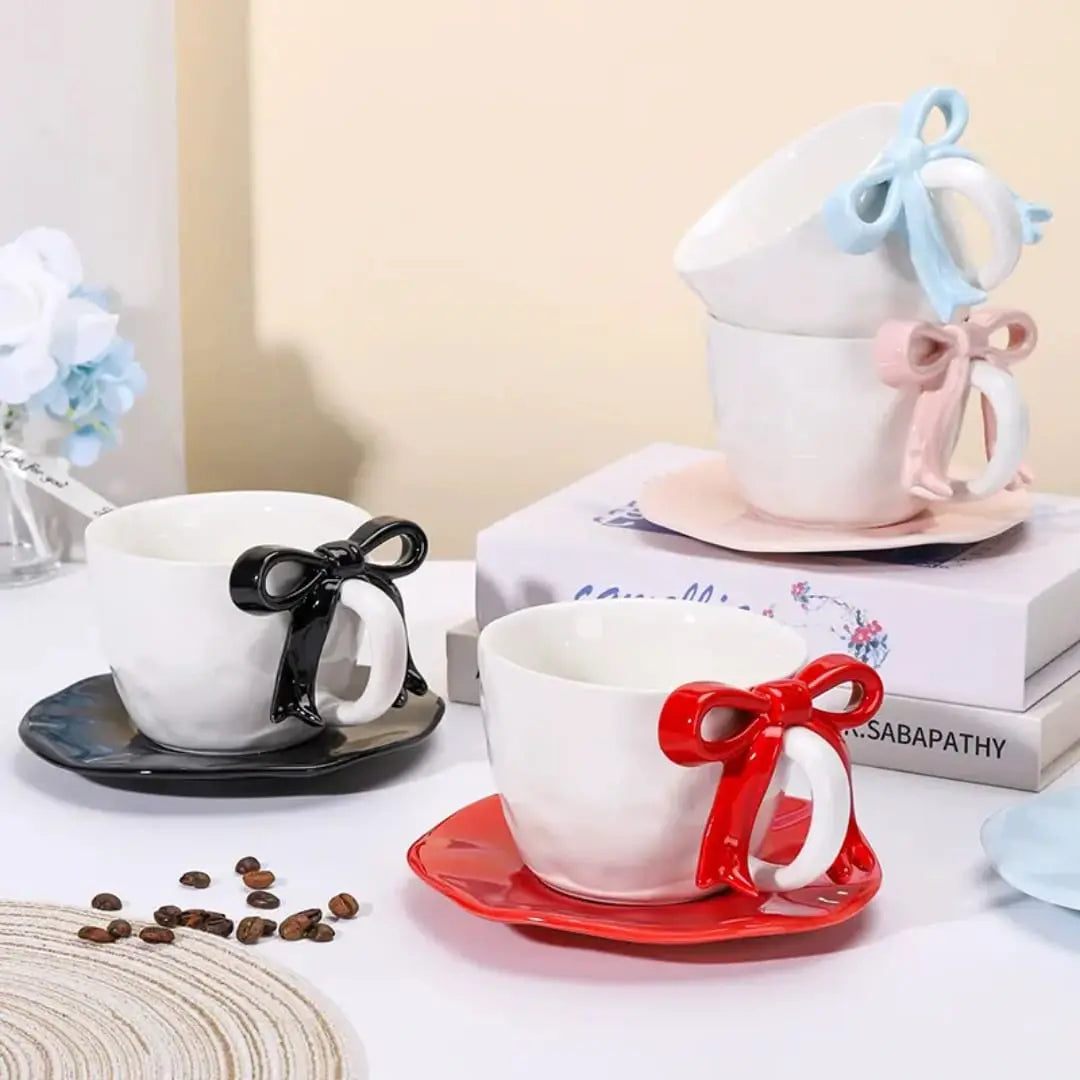 TRENDING GLOSSY BOW MUG WITH SAUCER - Sparkles