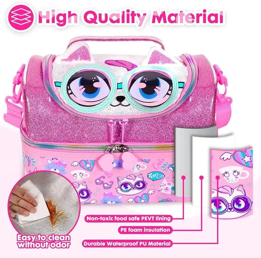 AESTHETIC KITTY DUAL COMPARTMENT LUNCH BAG SPARKLES