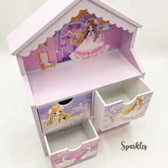 PINK WOODEN JEWELRY VANITY SPARKLES