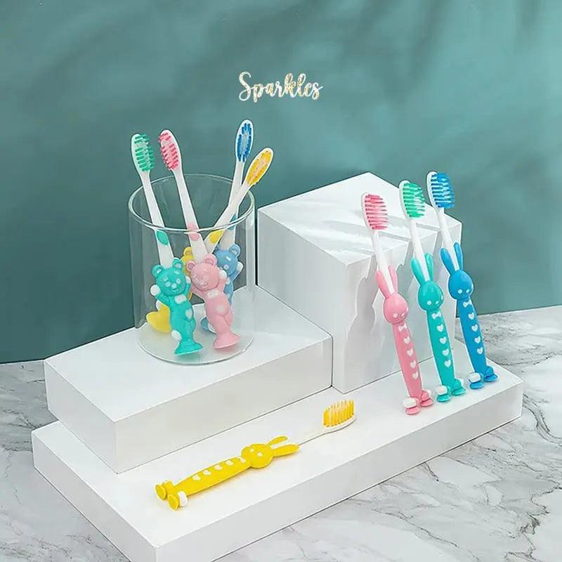 4 X BEAR TOOTH BRUSHES SET SPARKLES