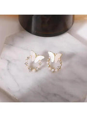 BUTTERFLY FAUX PEARL STUDS SPARKLES