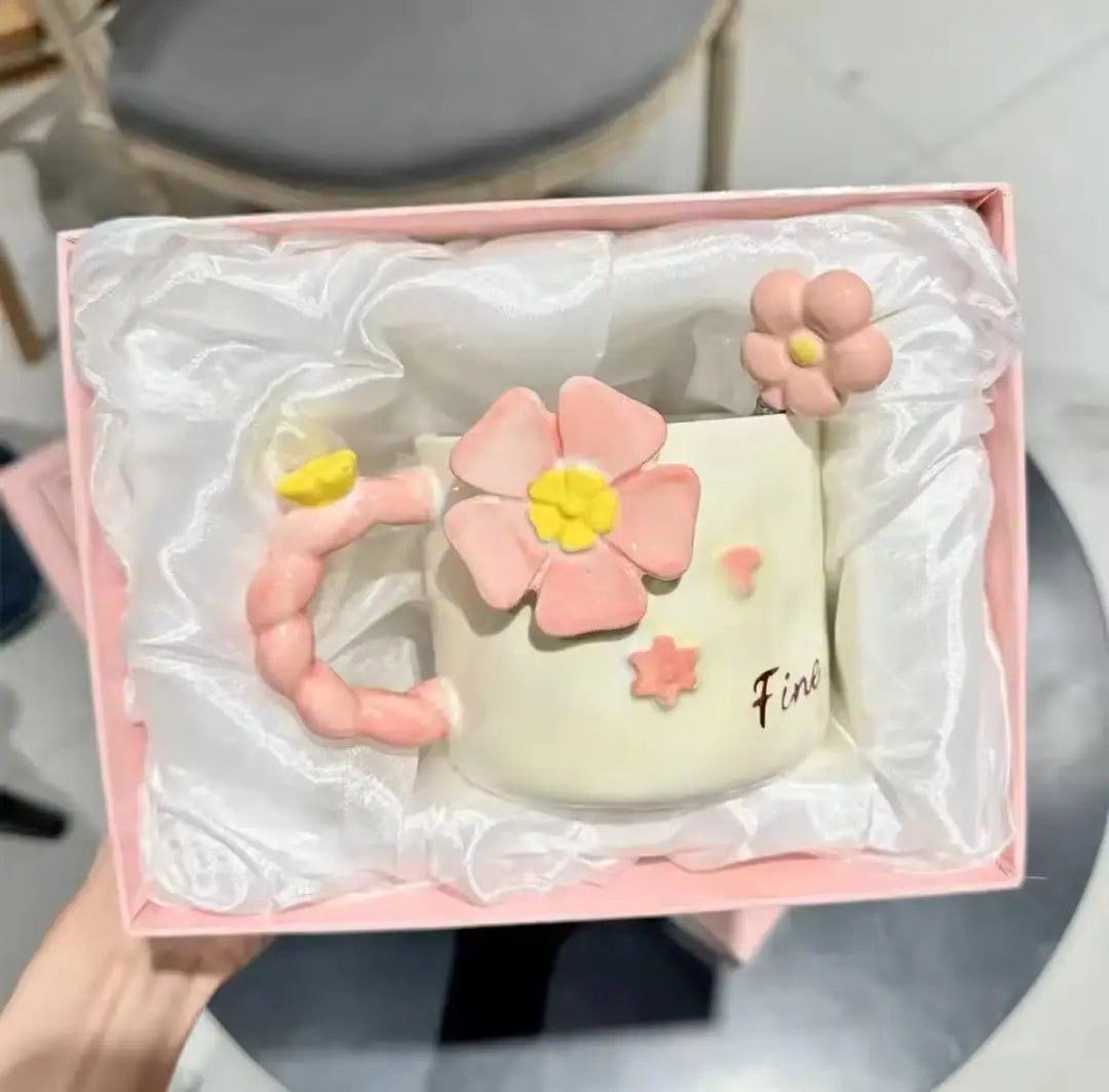 CHIC FLORAL CERAMIC COFFEE MUG SPARKLES