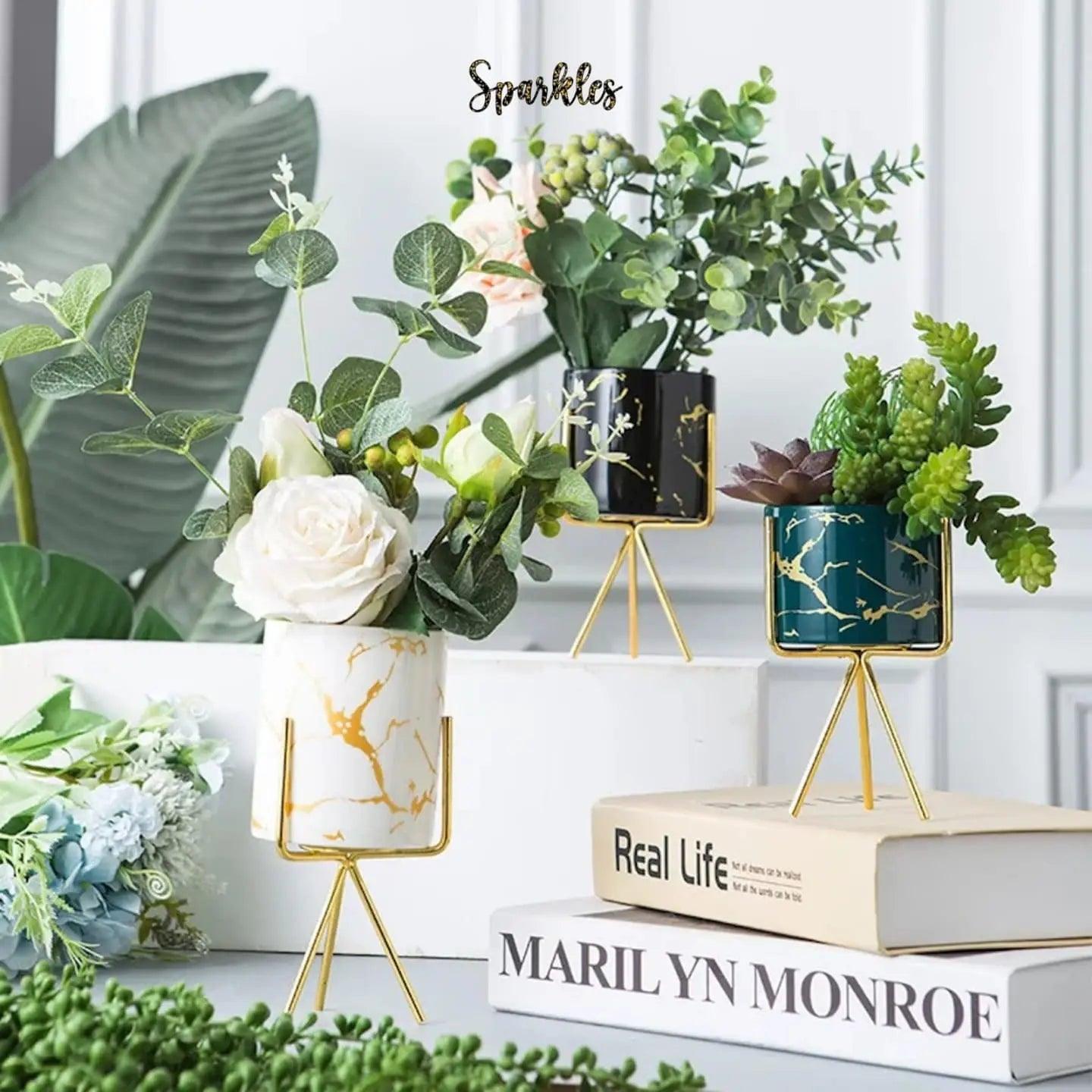 MODERN GLOSSY CERAMIC POT PLANTER SPARKLES