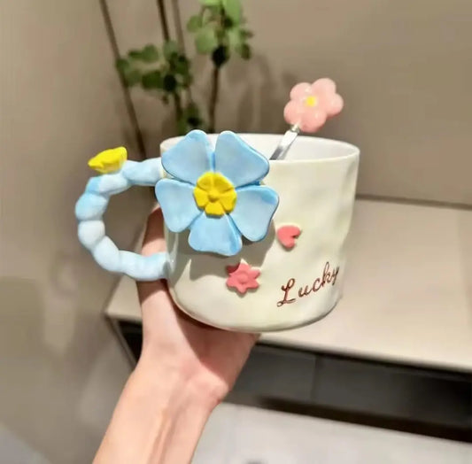 CHIC FLORAL CERAMIC COFFEE MUG SPARKLES