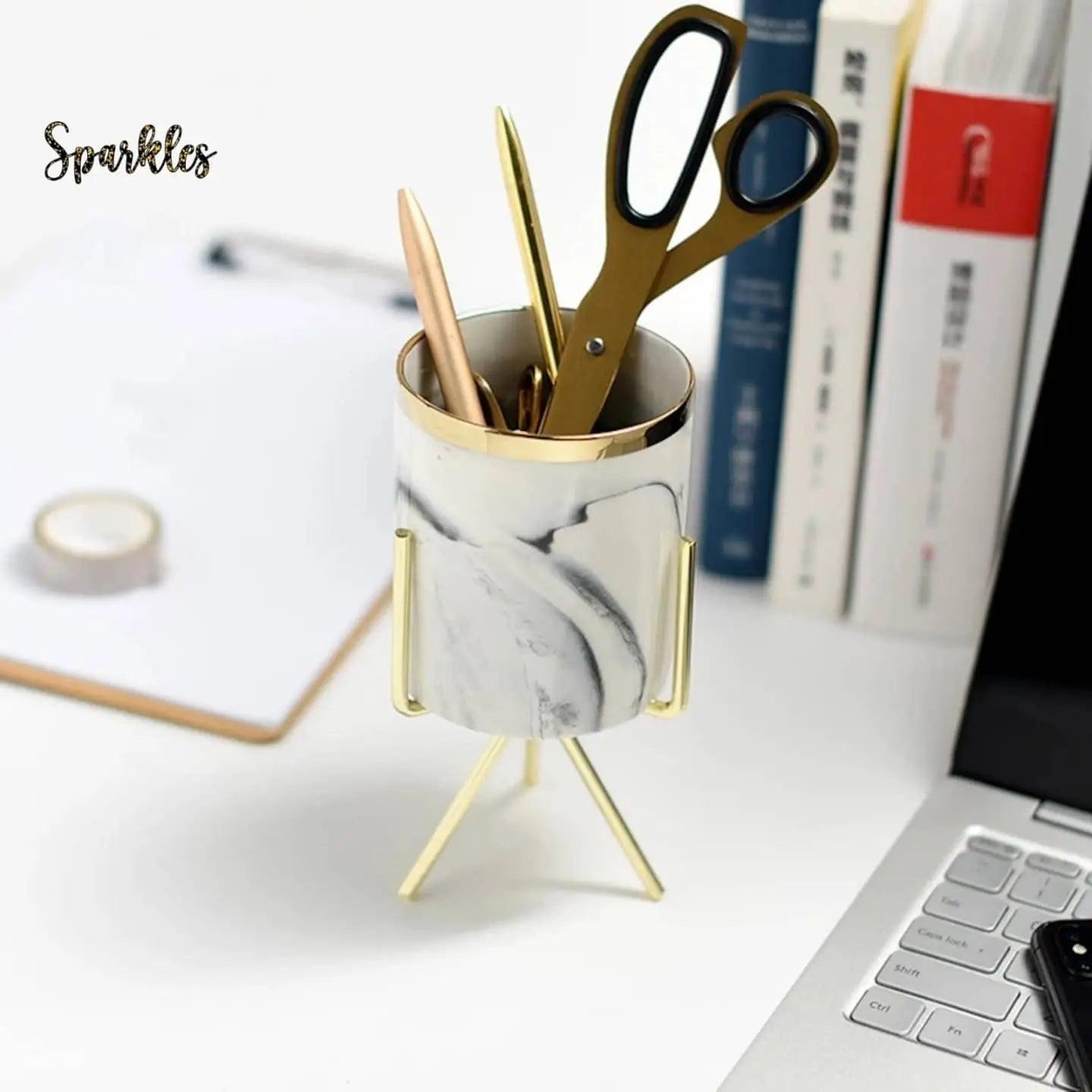 MODERN MARBLE CERAMIC POT PLANTER SPARKLES