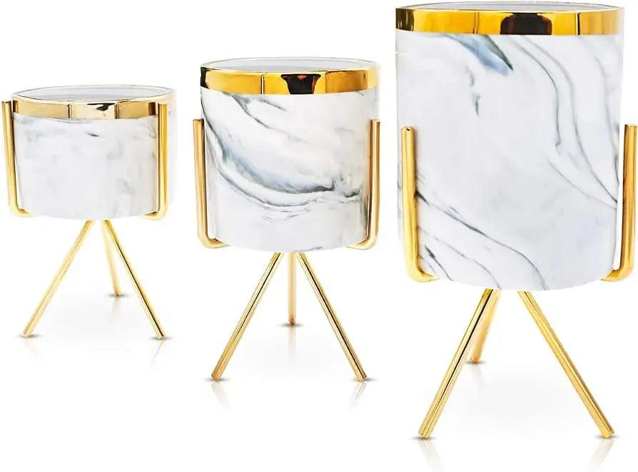 MODERN MARBLE CERAMIC POT PLANTER SPARKLES