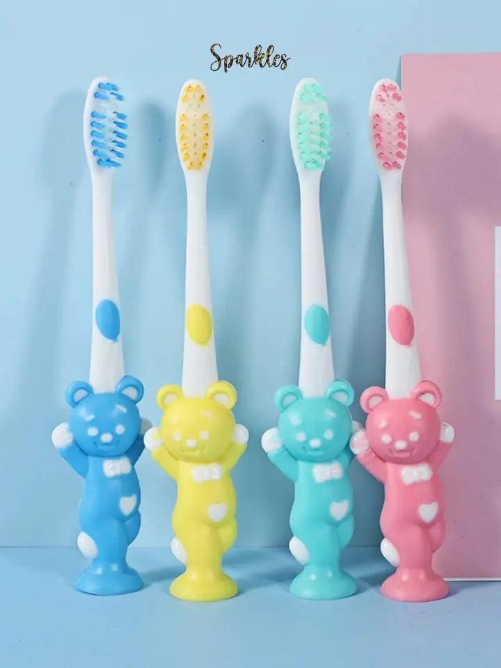 4 X BEAR TOOTH BRUSHES SET SPARKLES