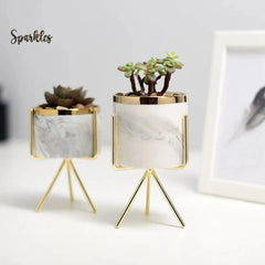 MODERN MARBLE CERAMIC POT PLANTER SPARKLES