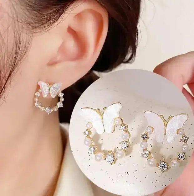 BUTTERFLY FAUX PEARL STUDS SPARKLES