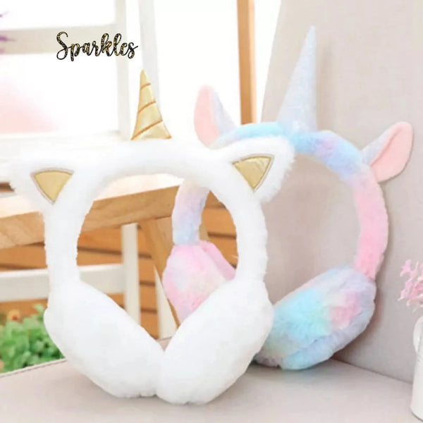 Keep ears cozy with Sparkles' Unicorn Earmuffs.
