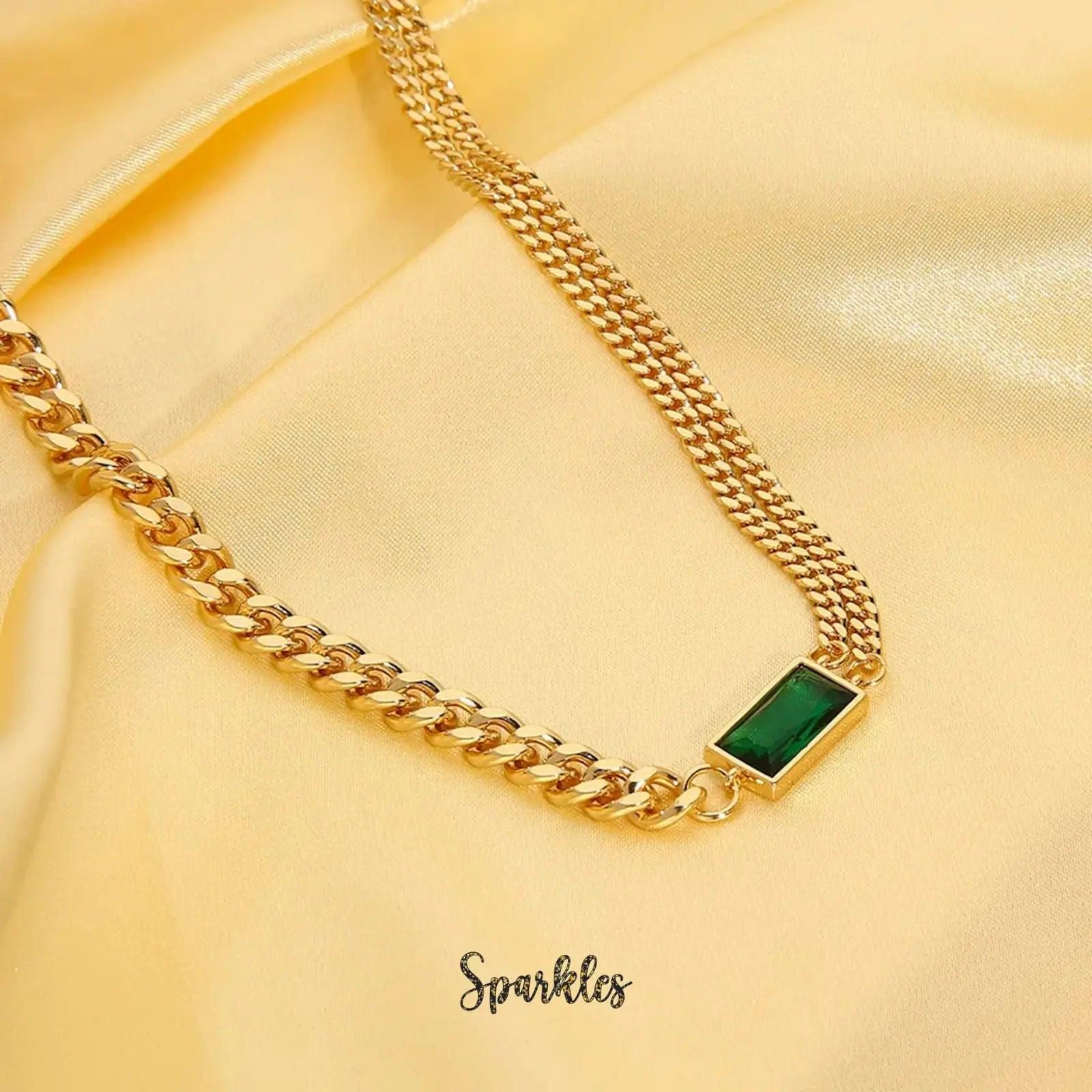 DAINTY EMERALD NECKLACE SPARKLES