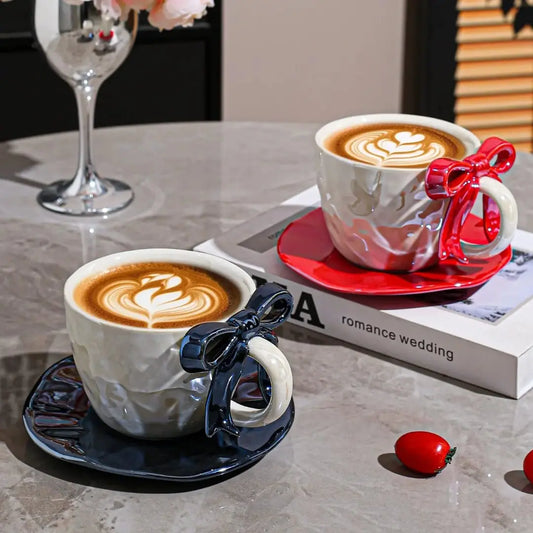 TRENDING GLOSSY BOW MUG WITH SAUCER - Sparkles