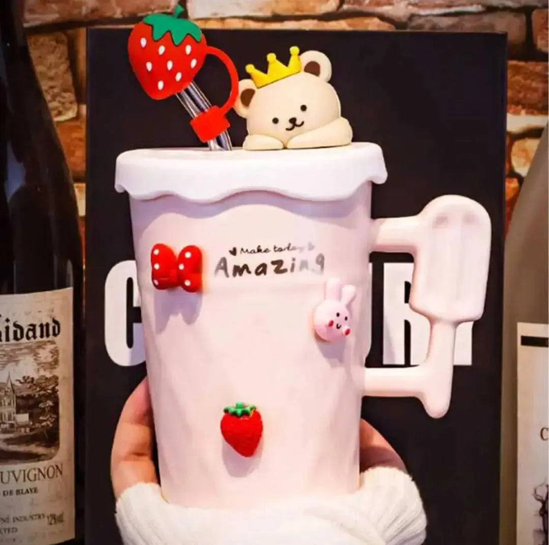 PASTEL BEAR LID WITH STRAW MUG SPARKLES