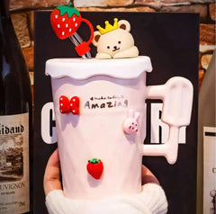 PASTEL BEAR LID WITH STRAW MUG SPARKLES