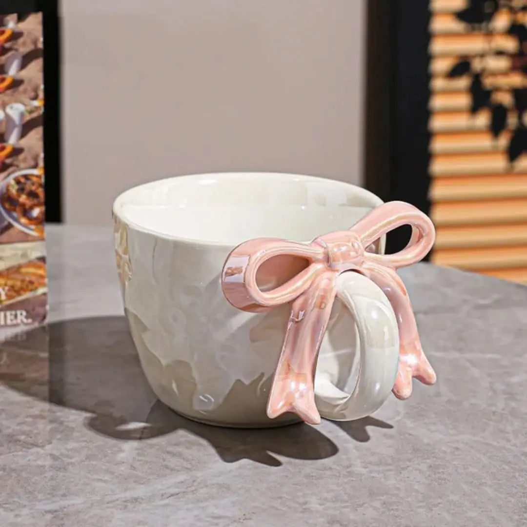 TRENDING GLOSSY BOW MUG WITH SAUCER - Sparkles