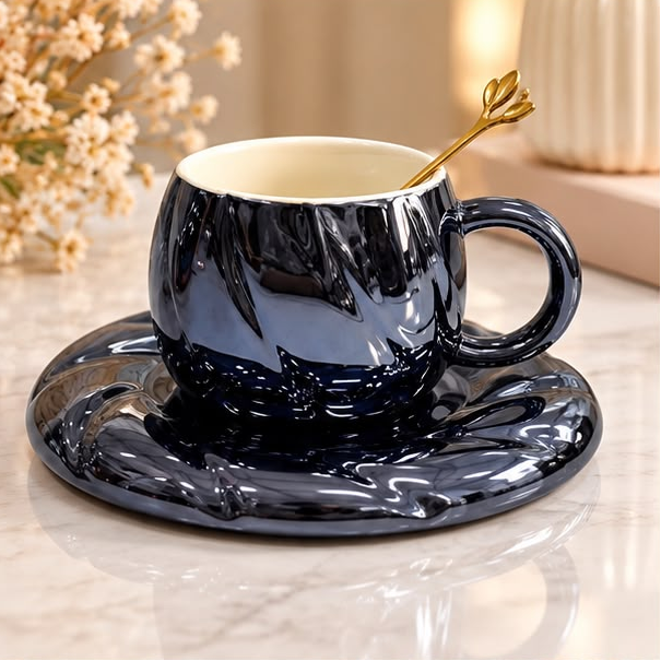 GLOSSY CERAMIC CUP SAUCER SET