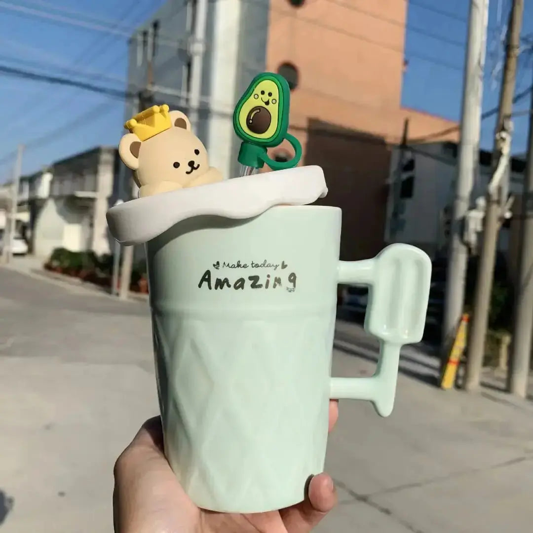 PASTEL BEAR LID WITH STRAW MUG SPARKLES