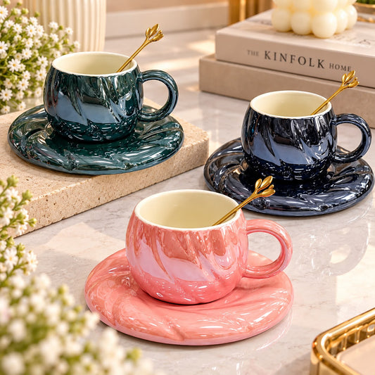 GLOSSY CERAMIC CUP SAUCER SET
