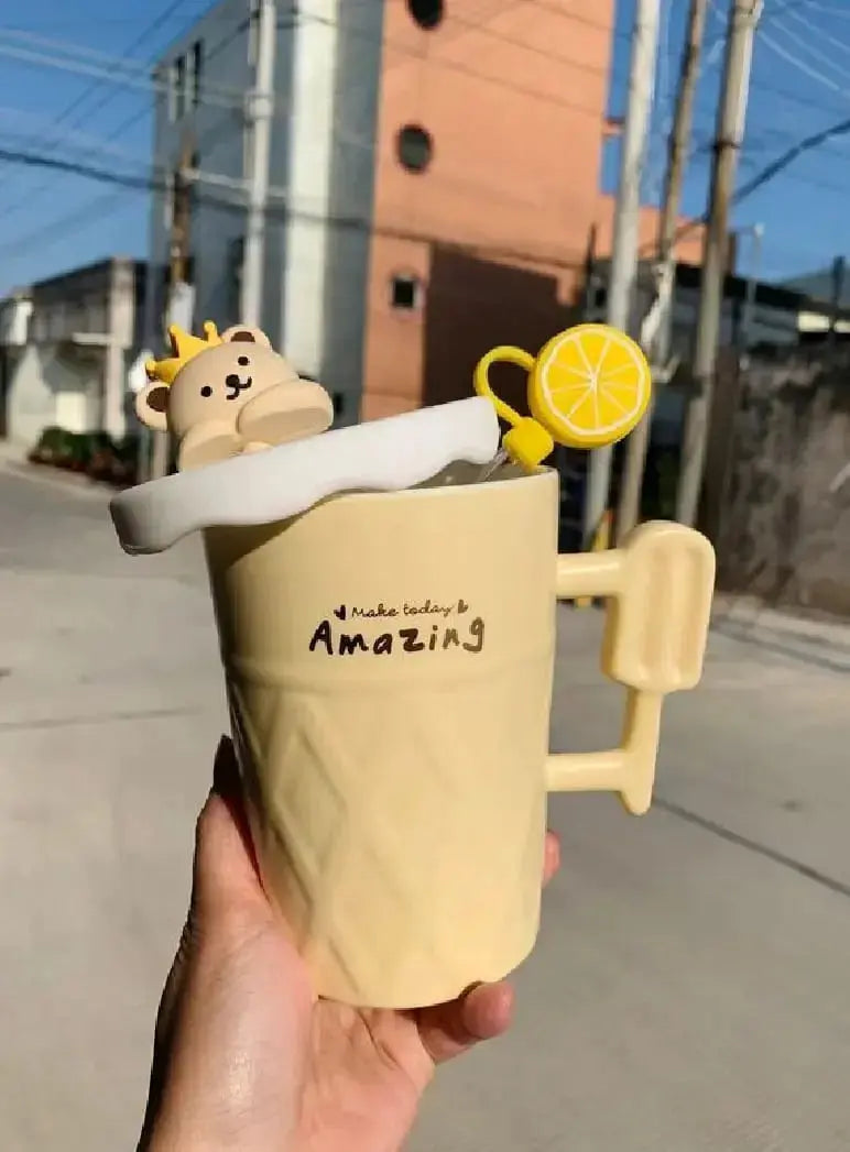 PASTEL BEAR LID WITH STRAW MUG SPARKLES