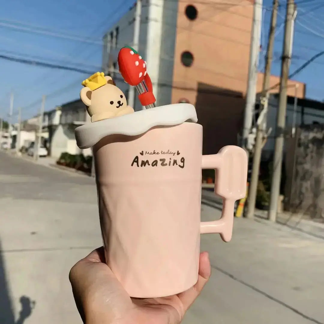 PASTEL BEAR LID WITH STRAW MUG SPARKLES