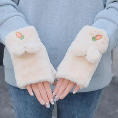 BUNNY PLUSH GLOVES FOR WINTER