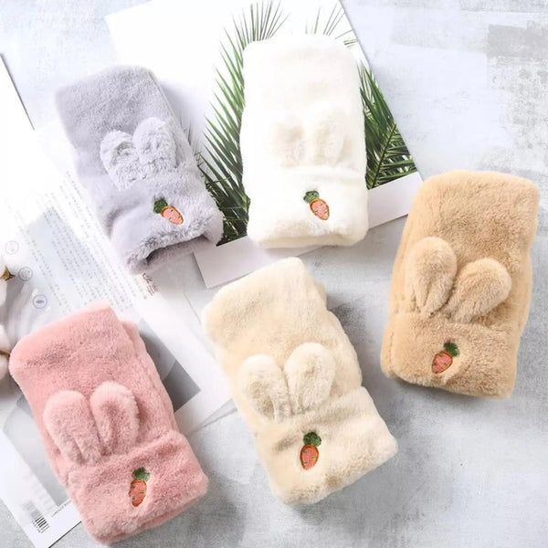 BUNNY PLUSH GLOVES FOR WINTER