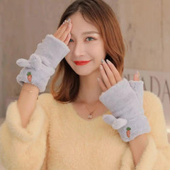 BUNNY PLUSH GLOVES FOR WINTER